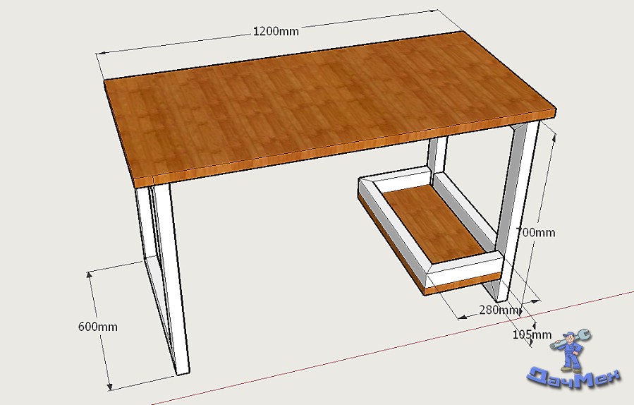 Чертежи самодельного письменного стола с полочкой под компьютер из профтрубы