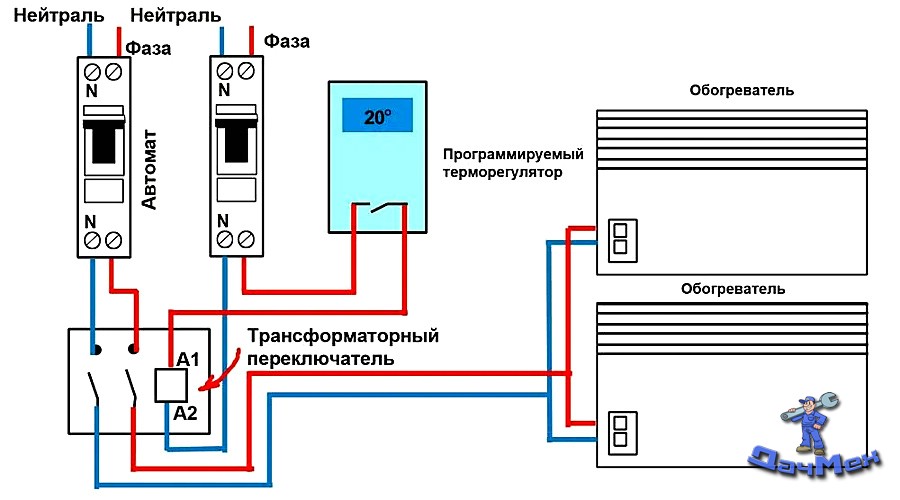 Как подключить конвектор через терморегулятор 